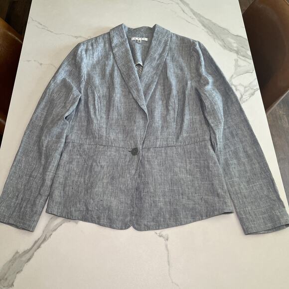 Cabi Jacket Women 12 Gray Linen Blend Beachwalk Blazer One Button Closure Preppy - Picture 1 of 13